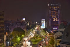 Bucharest night scene with Magheru boulevard and Intercontinental hotel.