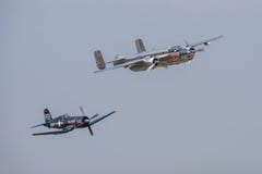 BUCHAREST, ROMANIA, JULY 30 - 2016: F4U CORSAIR AND B25 MITCHELL stock photography BUCHAREST, ROMANIA, JULY 30 - 2016: F4U CORSAIR AND B25 MITCHELL stock photography