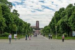 BUCHAREST, ROMANIA - MAY 14, 2017: Carol Park in Bucharest, Romania. Mausoleum in Background. stock photo BUCHAREST, ROMANIA - MAY 14, 2017: Carol Park in Bucharest, Romania. Mausoleum in Background. stock photo