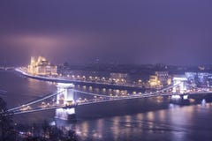 Budapest At Night, Hungary, View On The Chain Bridge and the Par stock photography Budapest At Night, Hungary, View On The Chain Bridge and the Par stock photography