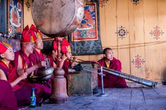 Music at traditional festival in Bumthang - Bhutan Stock Photos Music at traditional festival in Bumthang - Bhutan Stock Photos