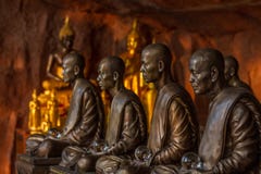 Buddhist Monks Statues Symbol Of Peace And Serenity At Wat Phu Tok Temple, Thailand, Asceticism And Meditation, Buddhist Art Work Royalty Free Stock Photo