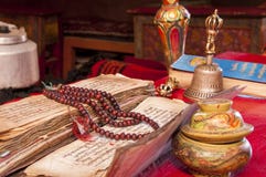 Buddhist Religious Vajra, Japa Mala And Bell Stock Images