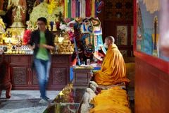 Buddist monk and traveler in Wutai Mountain temple, Shanxi, China