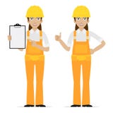 Builder woman showing thumbs up vector illustration Builder woman showing thumbs up vector illustration
