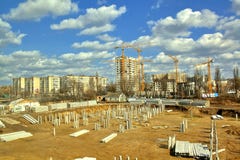 Building area, foundation and cranes. HDRi stock image Building area, foundation and cranes. HDRi stock image