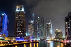 Buildings In Dubai Marina - Nightview Stock Image Buildings In Dubai Marina - Nightview Stock Image