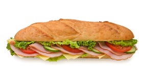 Buitengewoon brede onderzeese sandwich met ham en kaas royalty-vrije stock foto Buitengewoon brede onderzeese sandwich met ham en kaas royalty-vrije stock foto
