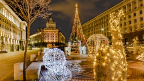 Bulgaria Sofia Beautiful night view in downtown Sofia Ministerial Council, the National Assembly and the presidency with Christma royalty free stock photos Bulgaria Sofia Beautiful night view in downtown Sofia Ministerial Council, the National Assembly and the presidency with Christma royalty free stock photos