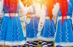 Bulgarian girls in ethnic traditional costumes. royalty free stock image Bulgarian girls in ethnic traditional costumes. royalty free stock image