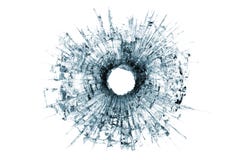 Bullet hole in glass isolated on white