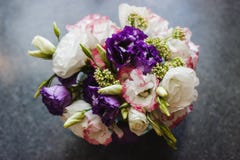 Bunch eustoma flowers in glass vase stock photo Bunch eustoma flowers in glass vase stock photo