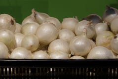 A bunch of white onions in a black box stock photo A bunch of white onions in a black box stock photo