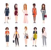 Bundle of beautiful young women dressed in trendy clothes. Set of pretty girls wearing stylish clothing and accessories vector illustration Bundle of beautiful young women dressed in trendy clothes. Set of pretty girls wearing stylish clothing and accessories vector illustration