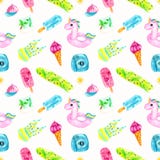 Buntes nahtloses Aquarellsommermuster Modedruckentwurf, Illustration stock abbildung Buntes nahtloses Aquarellsommermuster Modedruckentwurf, Illustration stock abbildung