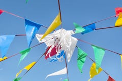 Bunting party Flags On A blue sky stock image Bunting party Flags On A blue sky stock image