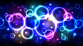 Burbujas brillantes del color de neón, fondo multicolor abstracto con los círculos, chispas y bokeh, vector stock de ilustración Burbujas brillantes del color de neón, fondo multicolor abstracto con los círculos, chispas y bokeh, vector stock de ilustración