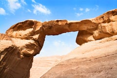 Burdah Rock Bridge In Desert - Wadi Rum, Jordan Royalty Free Stock Photos