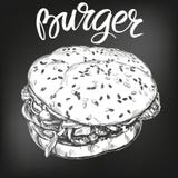 Burger, συρμένο διανυσματικό σκίτσο απεικόνισης χάμπουργκερ χέρι επιλογές κιμωλίας αναδρομικό ύφος ελεύθερη απεικόνιση δικαιώματος Burger, συρμένο διανυσματικό σκίτσο απεικόνισης χάμπουργκερ χέρι επιλογές κιμωλίας αναδρομικό ύφος ελεύθερη απεικόνιση δικαιώματος