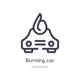 burning car outline icon. isolated line vector illustration from insurance collection. editable thin stroke burning car icon on vector illustration burning car outline icon. isolated line vector illustration from insurance collection. editable thin stroke burning car icon on vector illustration