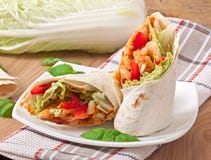 Burrito avec le poulet, les haricots et les tomates photo stock Burrito avec le poulet, les haricots et les tomates photo stock