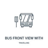 bus vooraanzicht met de vector van het tekenpictogram van reizende inzameling Het dunne vooraanzicht van de lijnbus met het picto vector illustratie bus vooraanzicht met de vector van het tekenpictogram van reizende inzameling Het dunne vooraanzicht van de lijnbus met het picto vector illustratie