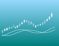 Business chart with uptrend line graph, bar chart and stock numbers in bull market on blue color background royalty free illustration Business chart with uptrend line graph, bar chart and stock numbers in bull market on blue color background royalty free illustration