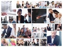 Business collage with scene of business person at work royalty free stock photography Business collage with scene of business person at work royalty free stock photography