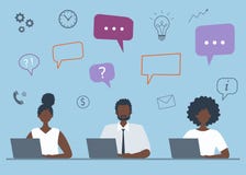Business concept with icons. Office workers are working on laptops royalty free illustration Business concept with icons. Office workers are working on laptops royalty free illustration