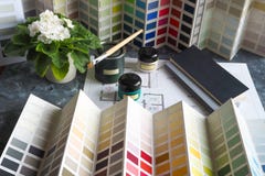 Business concept with paints and palette for architectural project. stock image Business concept with paints and palette for architectural project. stock image