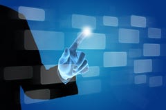 Business hand pushing button on virtual screen stock photos Business hand pushing button on virtual screen stock photos