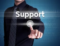 Business hand pushing support button
