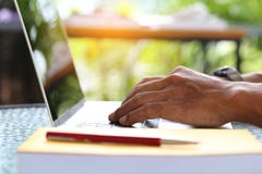 Business man of freelancer working using laptop computer in home royalty free stock photos Business man of freelancer working using laptop computer in home royalty free stock photos
