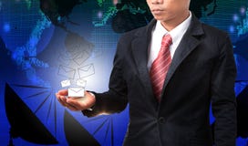 Business Man Holding White Envelope Of Data And Information With Stock Image