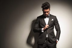 Business man looking down to his ring royalty free stock photo Business man looking down to his ring royalty free stock photo