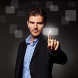 Business Man Pressing A Touchscreen Button Stock Image Business Man Pressing A Touchscreen Button Stock Image