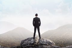 Business Man Standing On The Top Of The Mountain Looking At The Stock Images Business Man Standing On The Top Of The Mountain Looking At The Stock Images