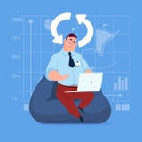 Business Man Use Laptop Computer Updating Software Applications Media Social Network Communication Businessman vector illustration Business Man Use Laptop Computer Updating Software Applications Media Social Network Communication Businessman vector illustration