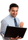 Business Man With Laptop Computer Success, Victory Royalty Free Stock Photos