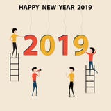 Business people cartoon character & Happy New Year 2019 concept. Happy New Year 2019.2019 Happy New Year greeting card.Vector Illustration.Vector illustration stock illustration Business people cartoon character & Happy New Year 2019 concept. Happy New Year 2019.2019 Happy New Year greeting card.Vector Illustration.Vector illustration stock illustration