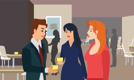 Business people chatting and drinking coffee at a conference in the office. vector illustration Business people chatting and drinking coffee at a conference in the office. vector illustration