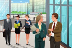 Business people walking and talking outside their office Royalty Free Stock Photography Business people walking and talking outside their office Royalty Free Stock Photography