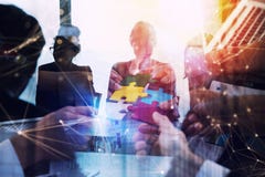 Business people work together in office. Concept of teamwork and partnership. double exposure with network effects stock image Business people work together in office. Concept of teamwork and partnership. double exposure with network effects stock image