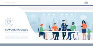 Business people working together in a coworking space royalty free illustration Business people working together in a coworking space royalty free illustration