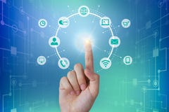 Business person touching a global network connection, communications concept royalty free stock images Business person touching a global network connection, communications concept royalty free stock images