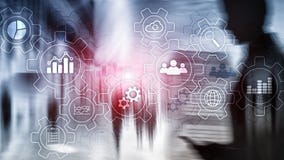 Business process abstract diagram with gears and icons. Workflow and automation technology concept. royalty free stock image Business process abstract diagram with gears and icons. Workflow and automation technology concept. royalty free stock image
