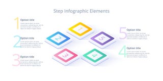 Business process chart infographics with 5 step segments. Isometric 3d corporate timeline infograph elements. Company vector illustration Business process chart infographics with 5 step segments. Isometric 3d corporate timeline infograph elements. Company vector illustration