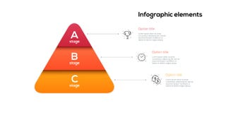Business pyramid chart infographics with 3 steps. Pyramidal stages graph elements. Company hiararchy levels presentation template