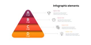 Business pyramid chart infographics with 4 steps. Pyramidal stages graph elements. Company hiararchy levels presentation template