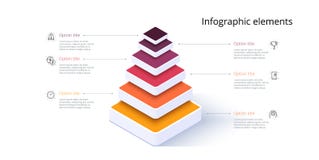 Business pyramid chart infographics with 6 steps. Pyramidal stages graph elements. Company hiararchy levels presentation template